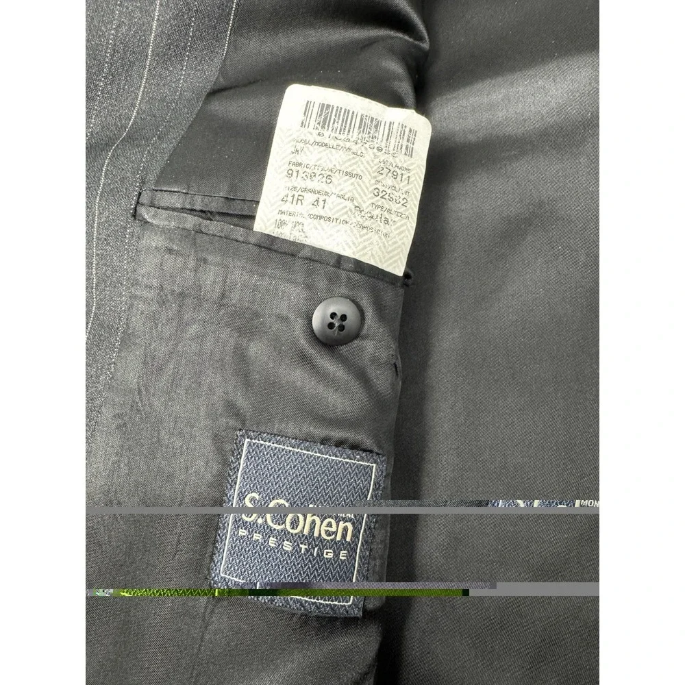 Prestige S Cohen Suit Blazer Jacket‎ Mens 46L Black Pinstripe Sport Coat Wool